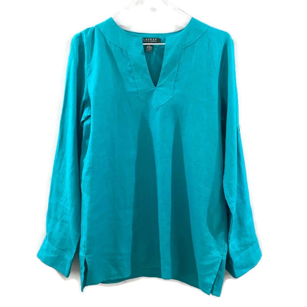 Lauren Ralph Lauren Linen Roll Tab Sleeve Tunic - Teal S